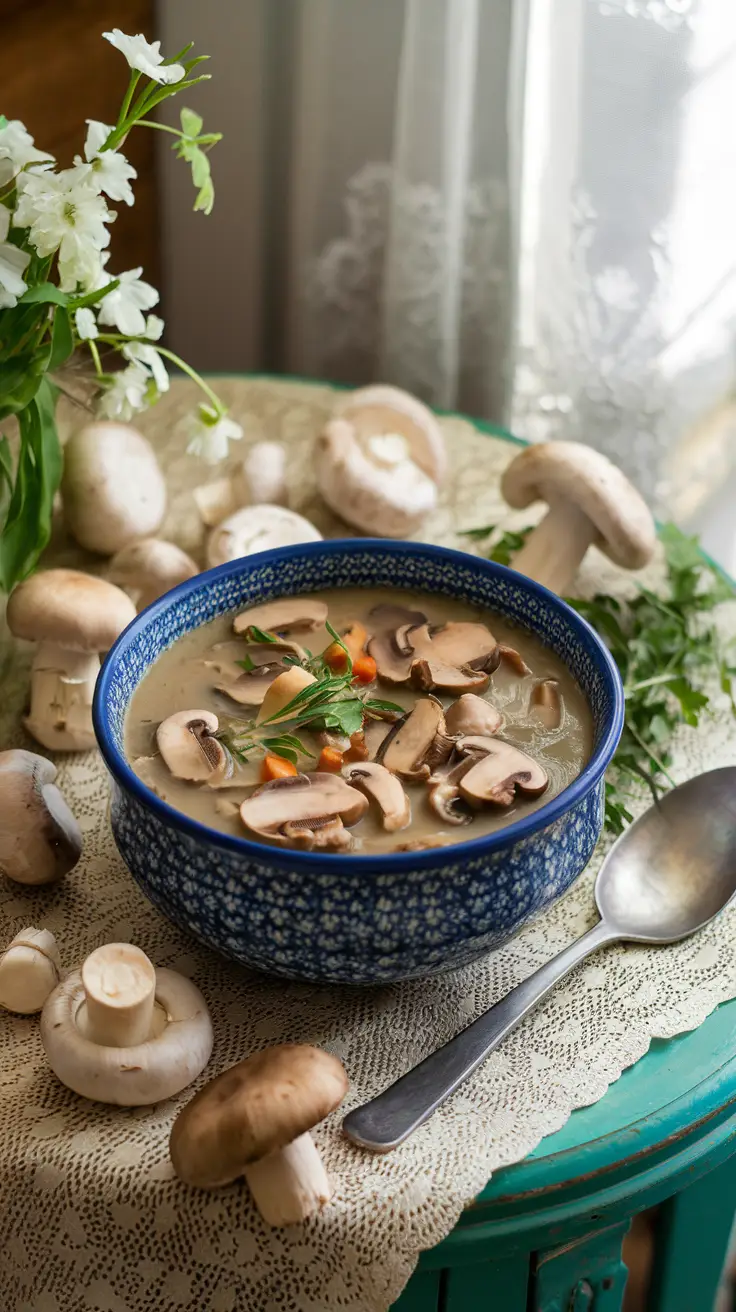 Entire Polish Mushroom Soup in a Vintage Setting