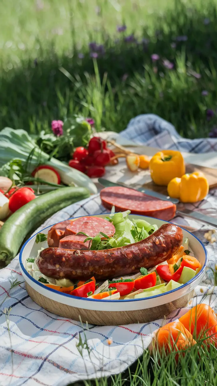 Polish Sausage in a Cozy Outdoor Picnic Setting