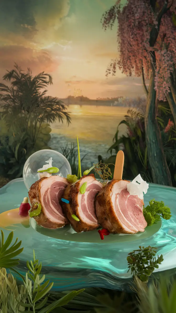 Artistic Presentation of Pork Cutlets with Art Elements