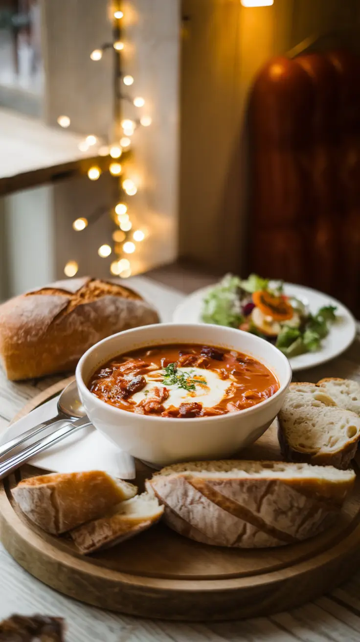 Entire Sour Rye Soup in a Cozy Cafe