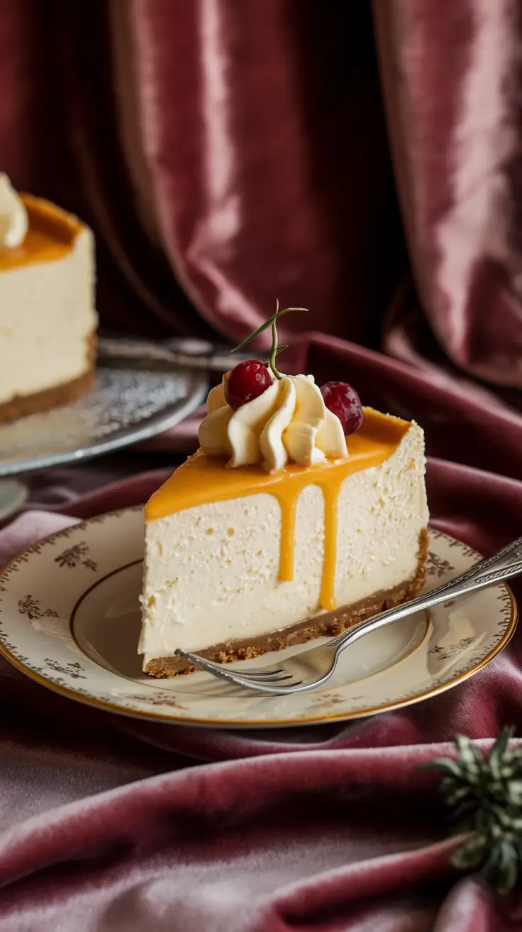 Slice of Polish Cheesecake on a Delicate Plate