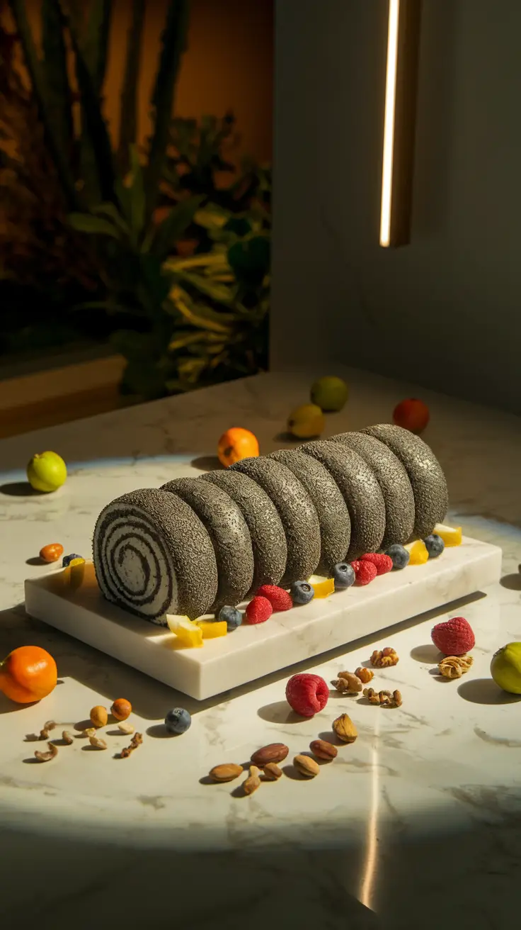 Entire Poppy Seed Roll in a Modern Setting