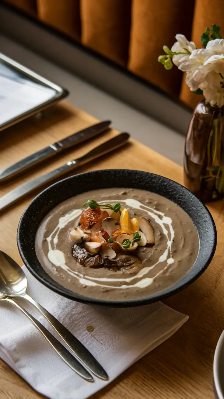 Artistic Presentation of Polish Mushroom Soup