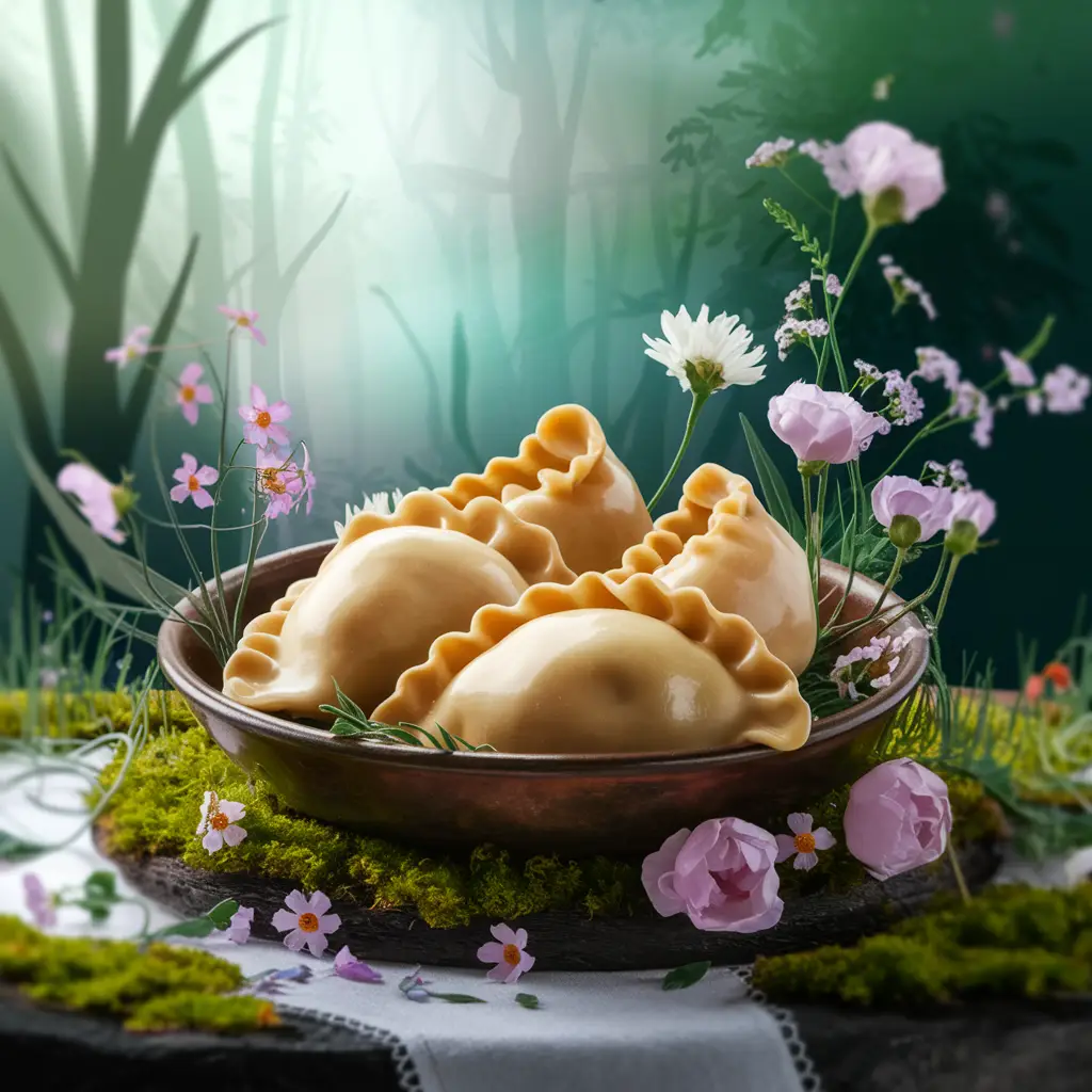 Whimsical Scene of Pierogi in a Nature Backdrop